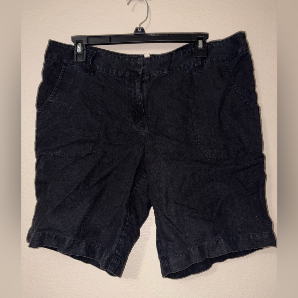 Women's Black Casual Linen-Blend Shorts-Eileen Fisher - Picture 1 of 7